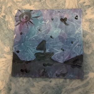 Abstract Blue and Purple Sailboat Art